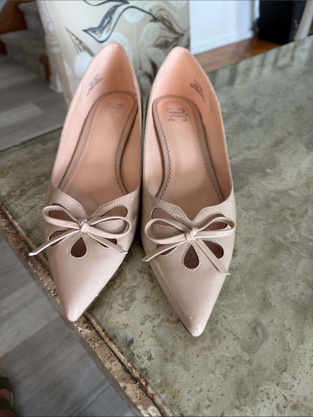 Patent Pointed-Toe Bow Pumps in Blush - Unbranded